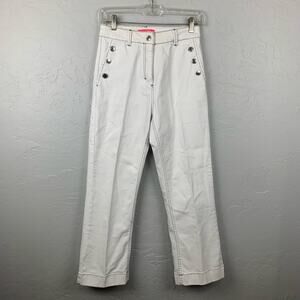Vilagallo Lidia Denim Pants Womens White Straight Leg Side Button Pockets US 6